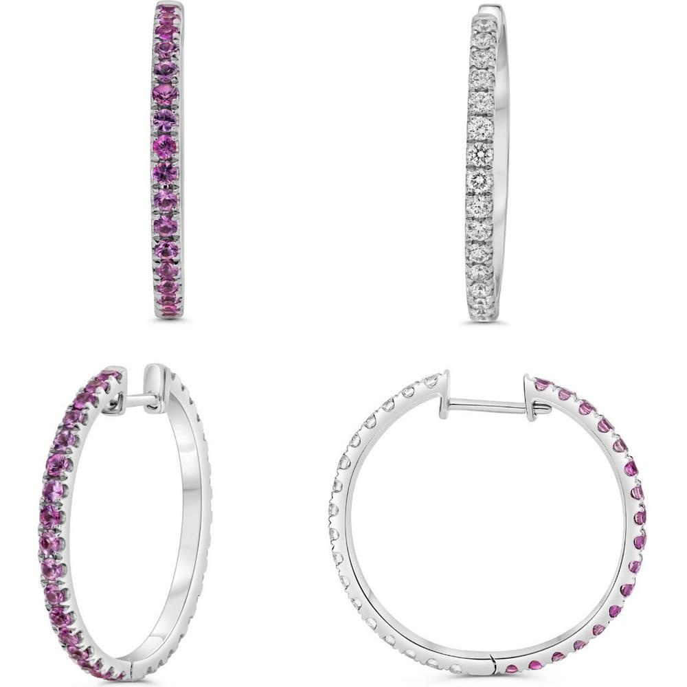 Roman & Jules - 14K White Gold Hoop Earrings with Round Pink Sapphires and Diamonds - 1.00 Carat Total Gemstone Weight