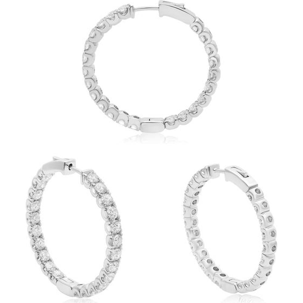Roman & Jules - 14K White Gold Hoop Earrings with Round Prong-Set Diamonds - 4.32 Carat Total Diamond Weight