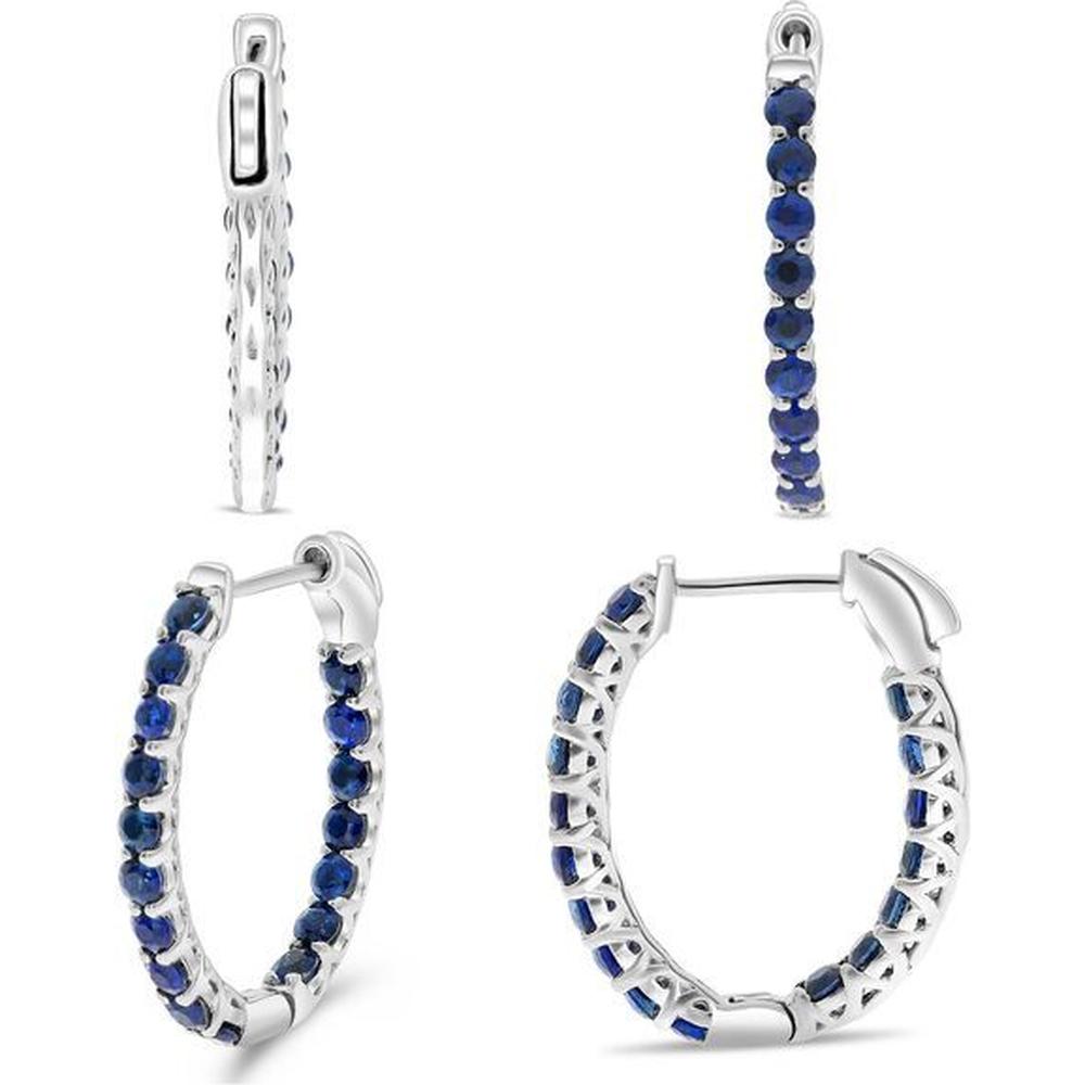 Roman & Jules - 14K White Gold Hoop Earrings with Round Sapphires - 0.75 Carat Total Sapphire Weight
