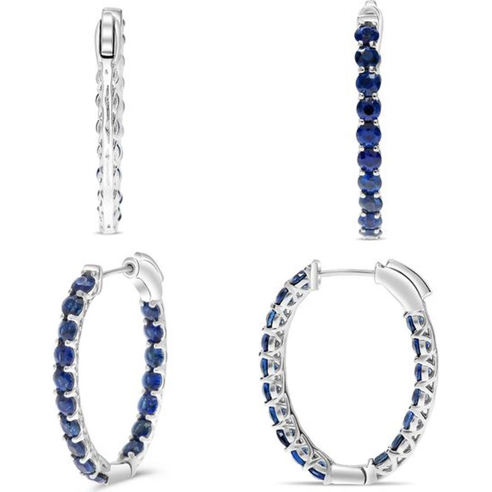 Roman & Jules - 14K White Gold Hoop Earrings with Round Sapphires - 2.80 Carat Total Sapphire Weight