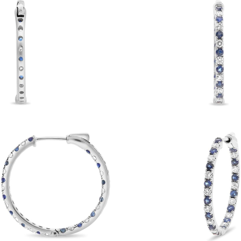 Roman & Jules - 14K White Gold Hoop Earrings with Round Sapphires and Diamonds - 0.72 Carat Total Sapphire Weight, 0.45 Carat Total Diamond Weight