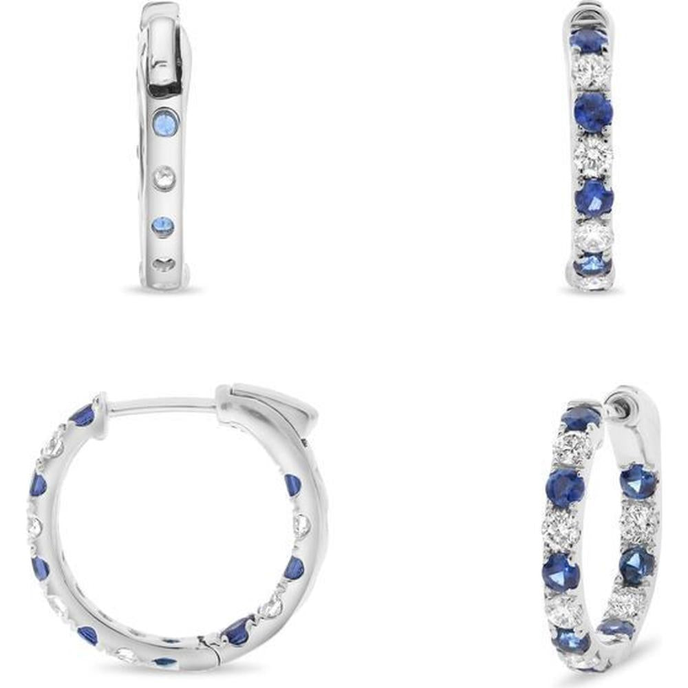 Roman & Jules - 14K White Gold Hoop Earrings with Round Sapphires and Diamonds - 0.75 Carat Total Sapphire Weight, 0.20 Carat Total Diamond Weight