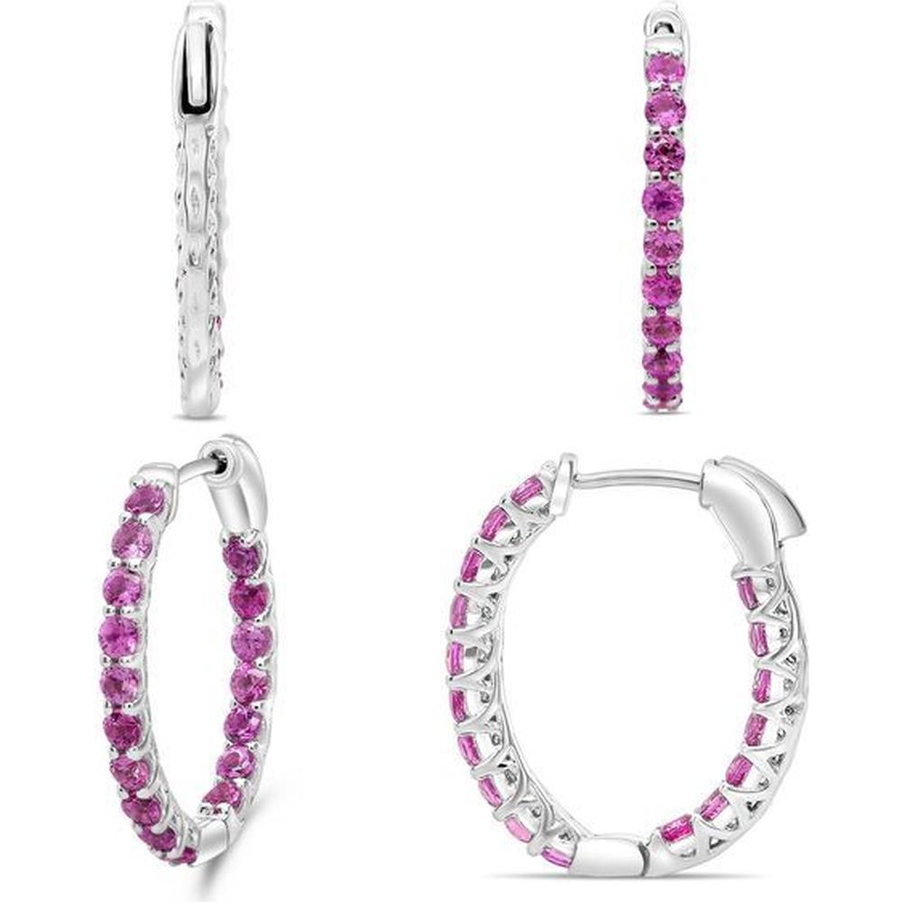 Roman & Jules - 14K White Gold Hoop Earrings with Shared Set Round Pink Sapphires - 1.0 Carat Total Gem Weight
