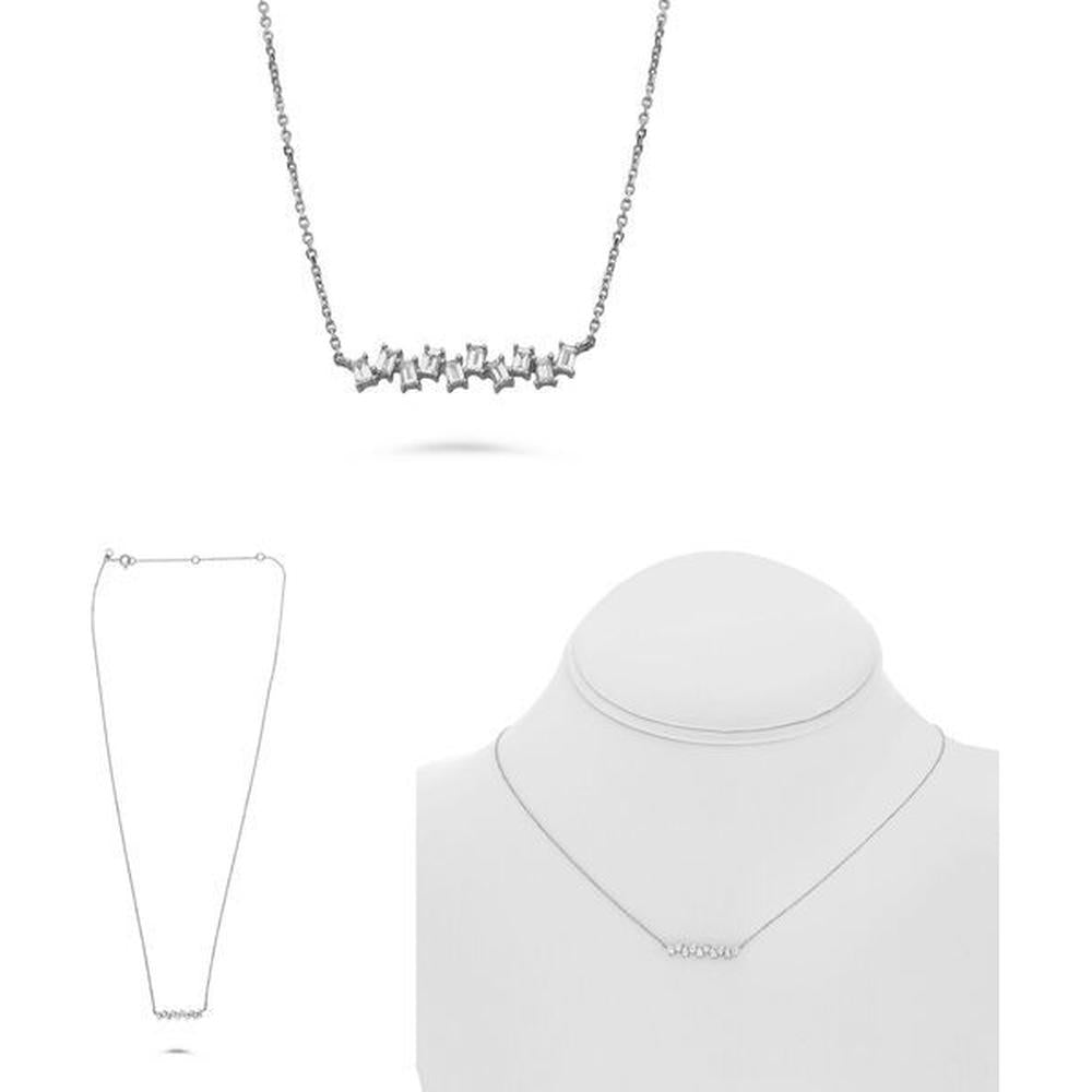Roman & Jules - 14K White Gold Horizontal Baguette Diamond Necklace - 0.21 Carat Total Diamond Weight