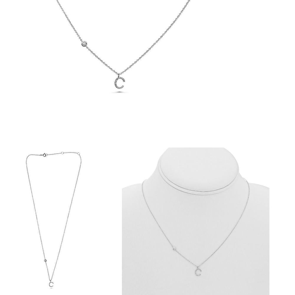 Roman & Jules - 14K White Gold Initial "C" Necklace with 0.09 Carat Round Diamonds