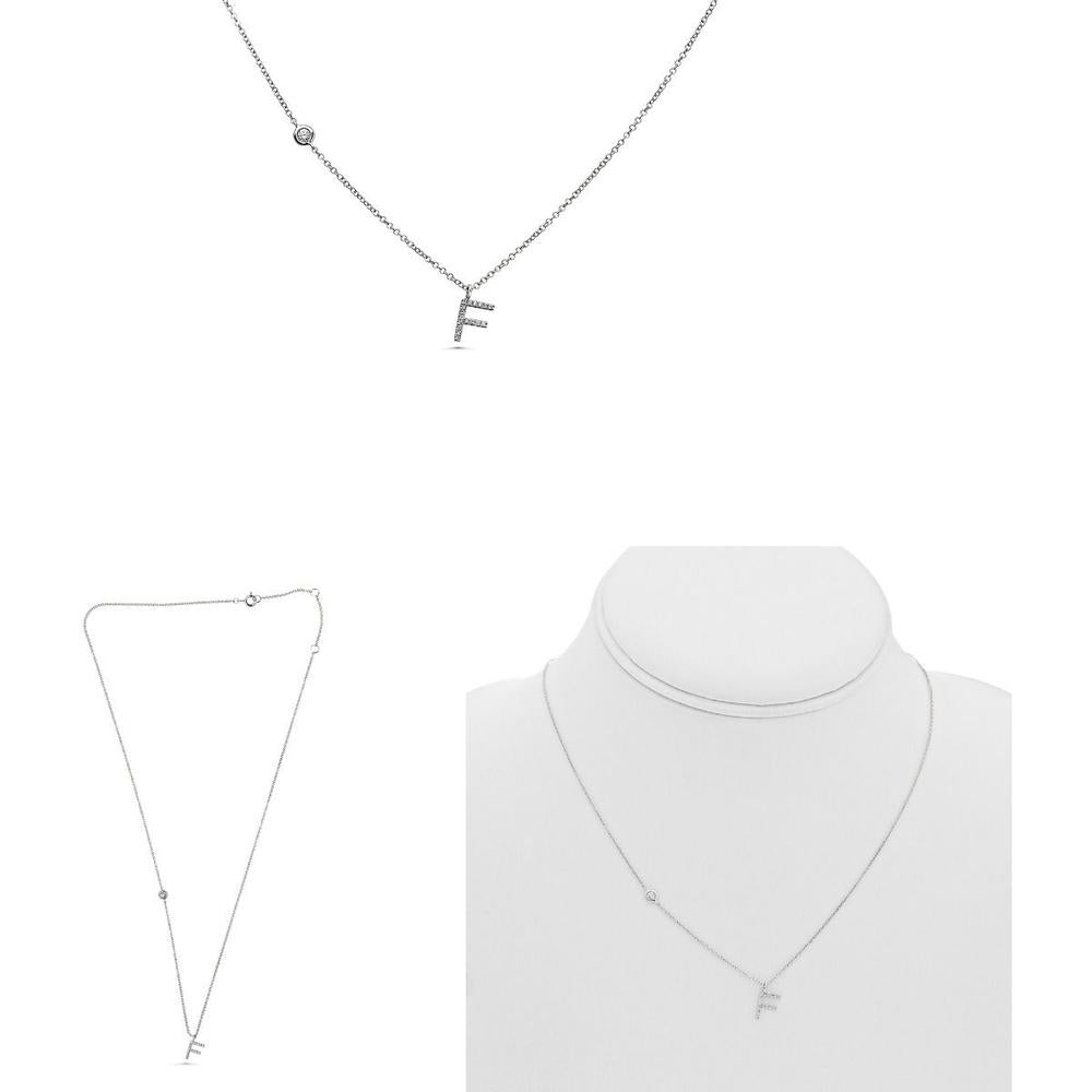 Roman & Jules - 14K White Gold Initial "F" Necklace with Round Diamonds - 0.09 Carat Total Diamond Weight