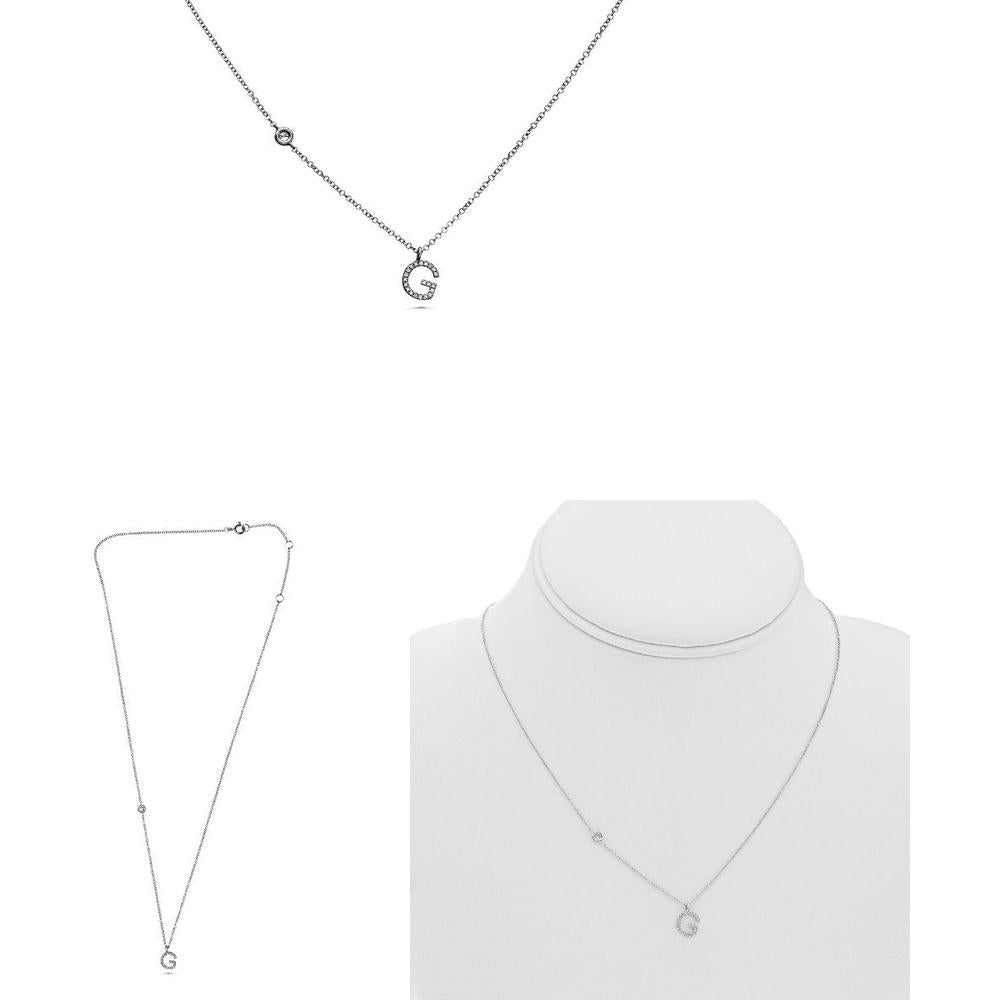 Roman & Jules - 14K White Gold Initial 'G' Pendant Necklace with 0.10 Carat Round Diamonds