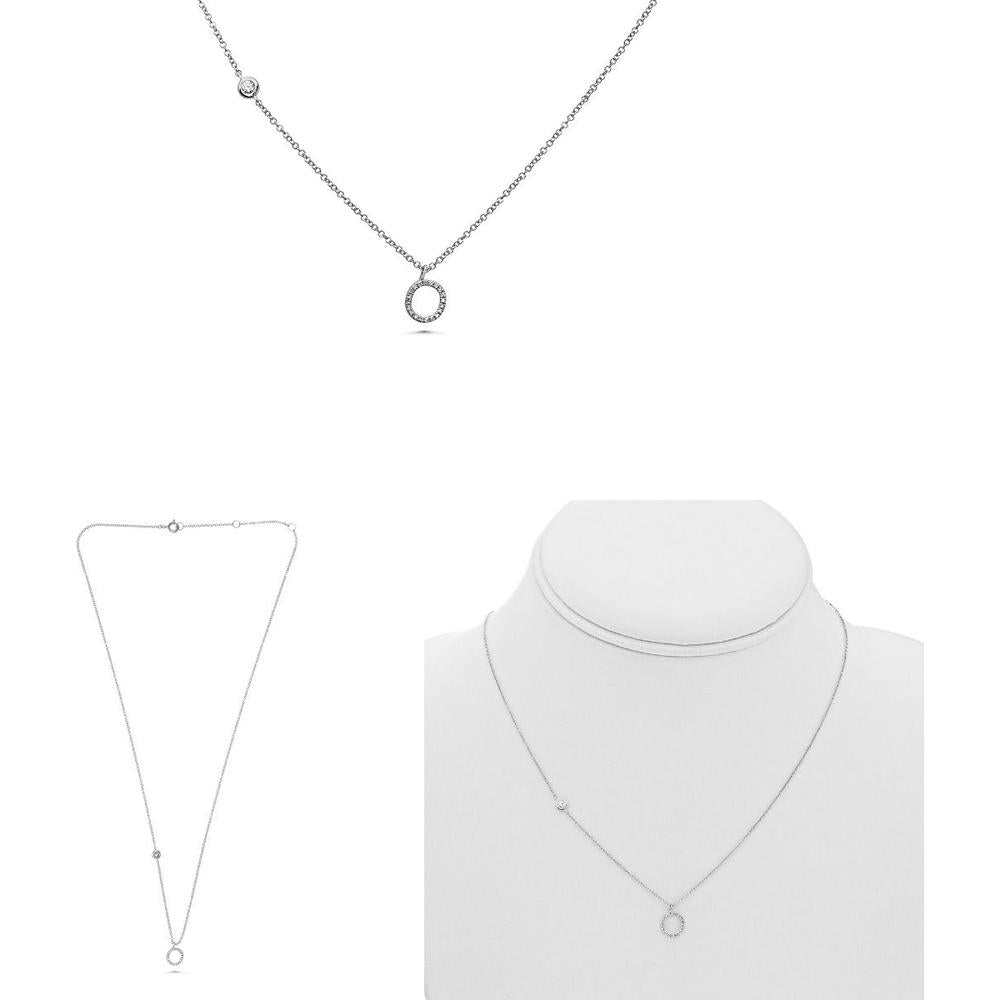 Roman & Jules - 14K White Gold Initial "O" Pendant Necklace with 0.10 Carat Round Diamond in Micropavé Setting