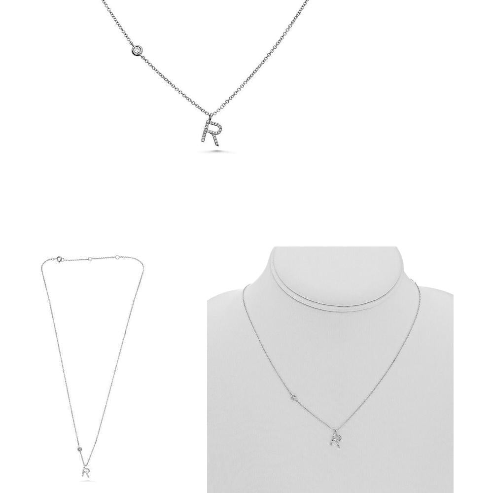 Roman & Jules - 14K White Gold Initial "R" Necklace with 0.11 Carat Round Diamonds