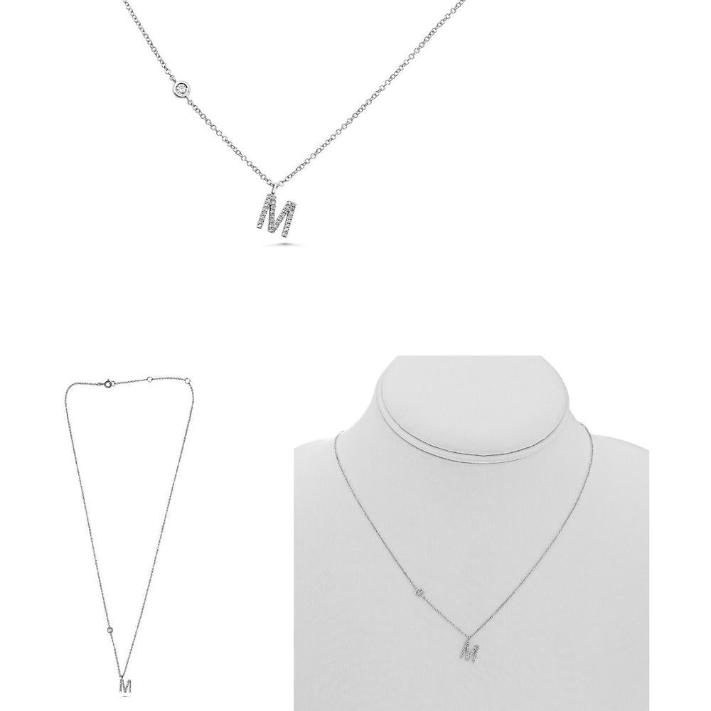 Roman & Jules - 14K White Gold Initials Necklace with Round Diamonds - 0.12 Carat Total Diamond Weight