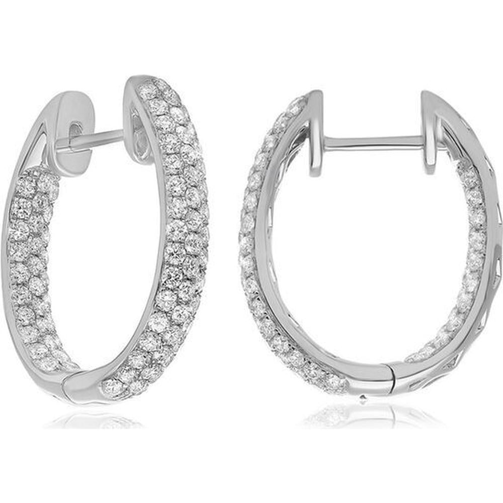 Roman & Jules - 14K White Gold Inside/Outside Diamond Hoop Earrings - 1.22 Carat Total Diamond Weight