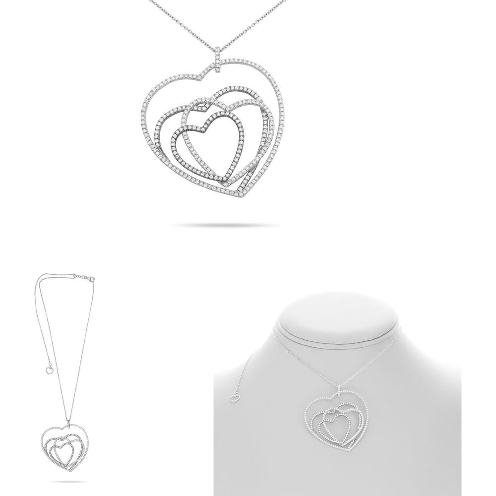 Roman & Jules - 14K White Gold Intertwined Diamond Hearts Necklace - 1.67 Carat Total Diamond Weight
