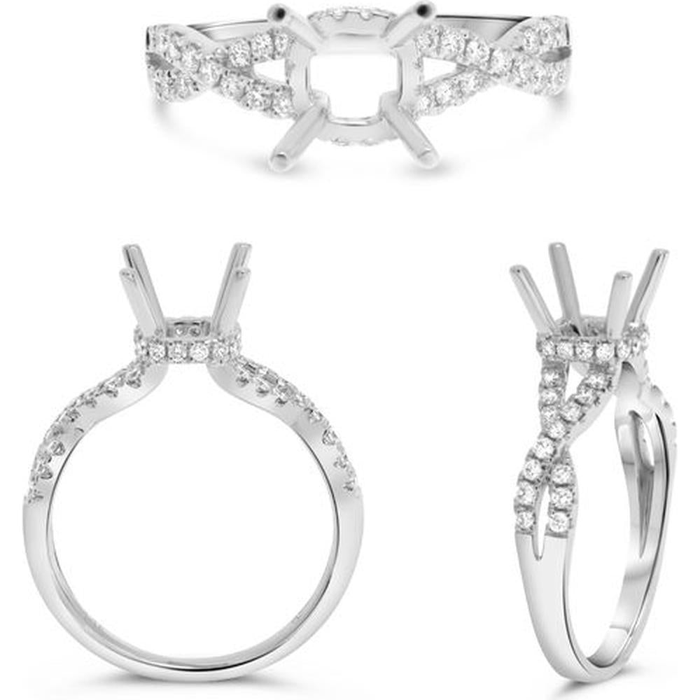 Roman & Jules - 14K White Gold Interwoven Diamond Band Semi Mount with Hidden Full Halo for 7mm Center Stone