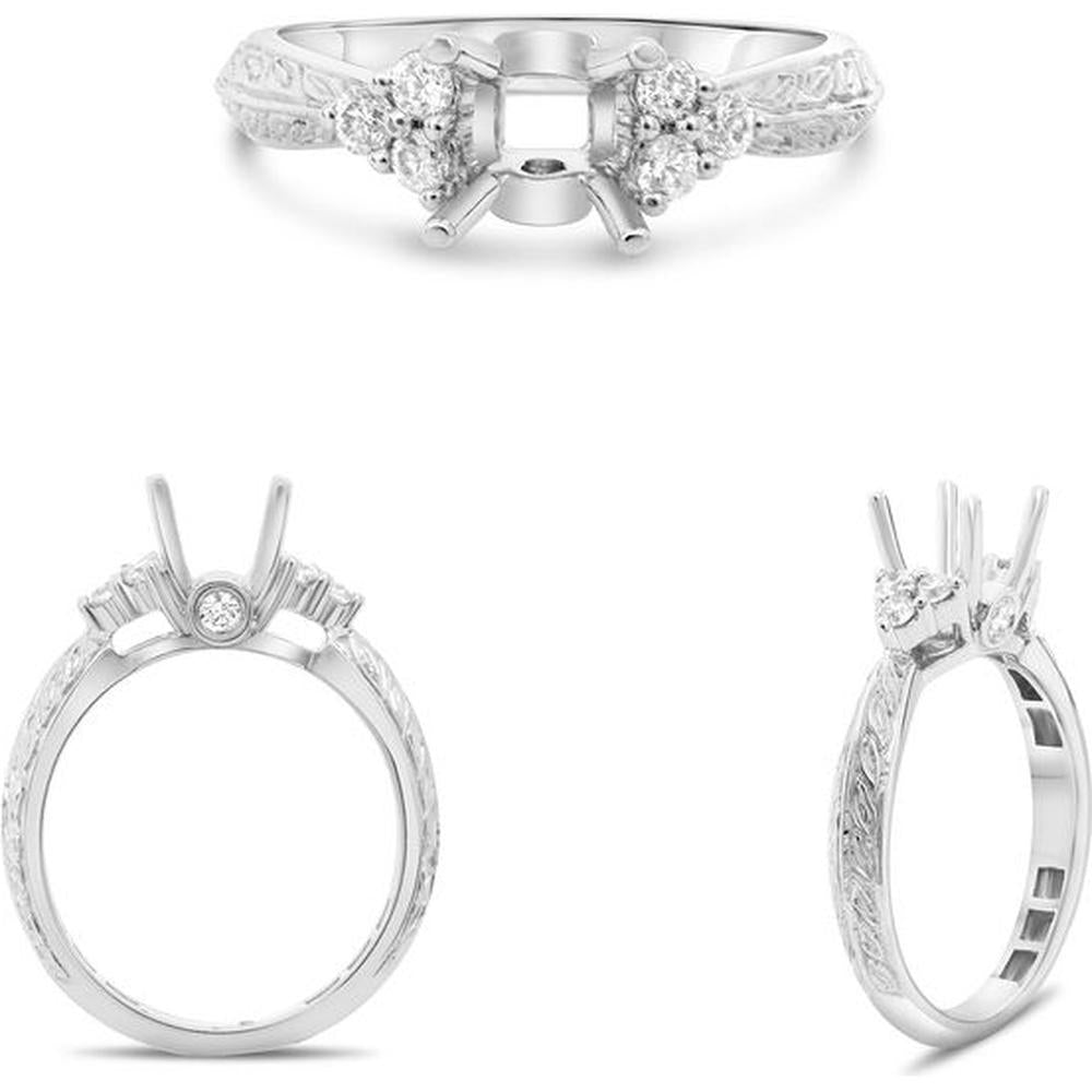 Roman & Jules - 14K White Gold Knife-Edge Engagement Ring with 0.27 Carat Round Diamond