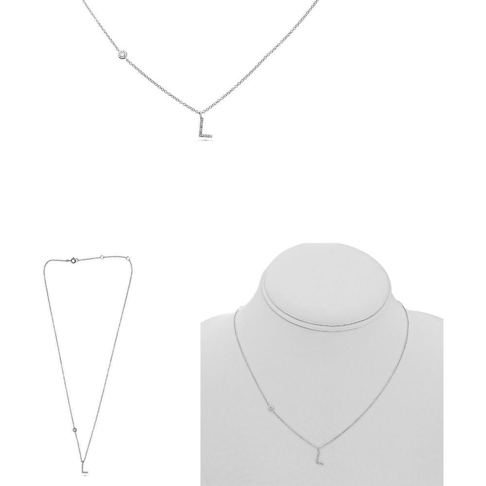 Roman & Jules - 14K White Gold L Initial Necklace with 0.09 Carat Round Diamond Micropavé Setting