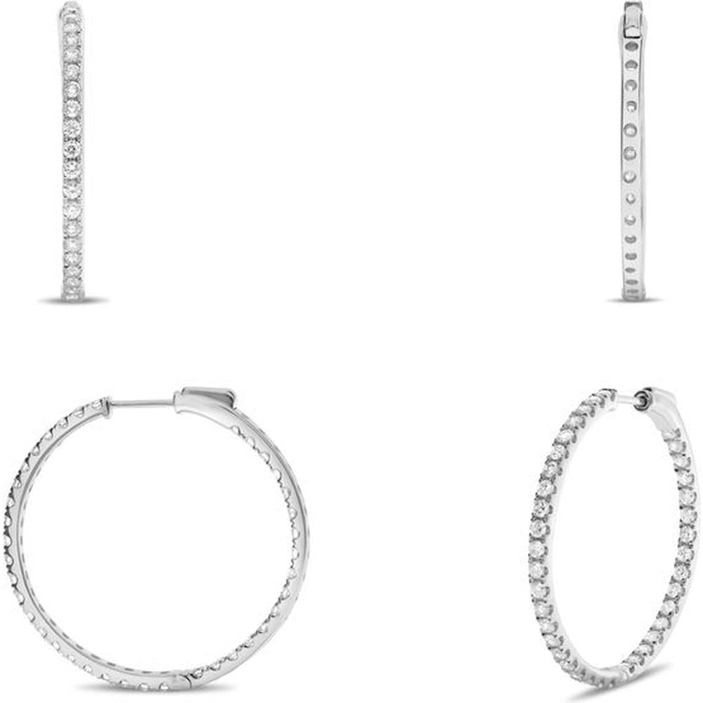 Roman & Jules - 14K White Gold Large Hoop Earrings with Micropavé Set Round Diamonds - 1.50 Carat Total Diamond Weight