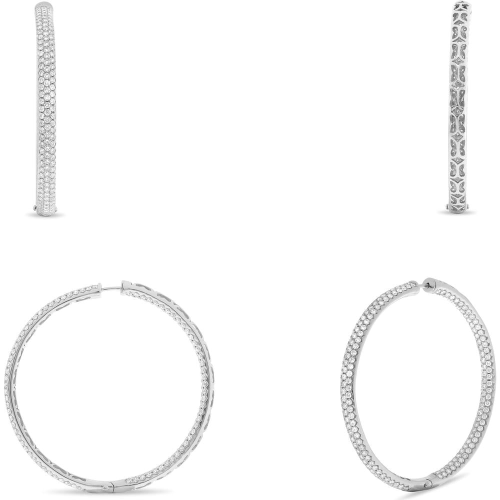 Roman & Jules - 14K White Gold Large Hoop Earrings with Round Diamonds - 1.00 Carat Total Diamond Weight