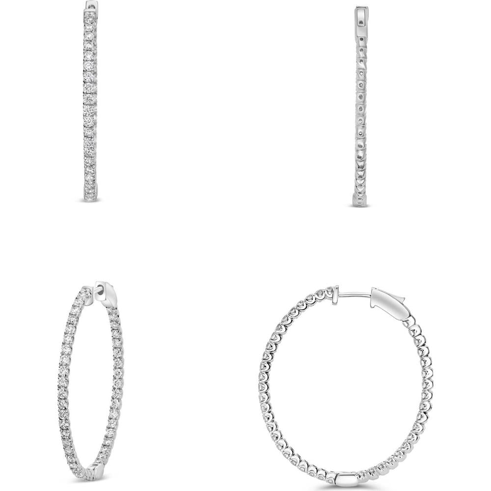 Roman & Jules - 14K White Gold Large Hoop Earrings with Round Diamonds - 1.81 Carat Total Diamond Weight