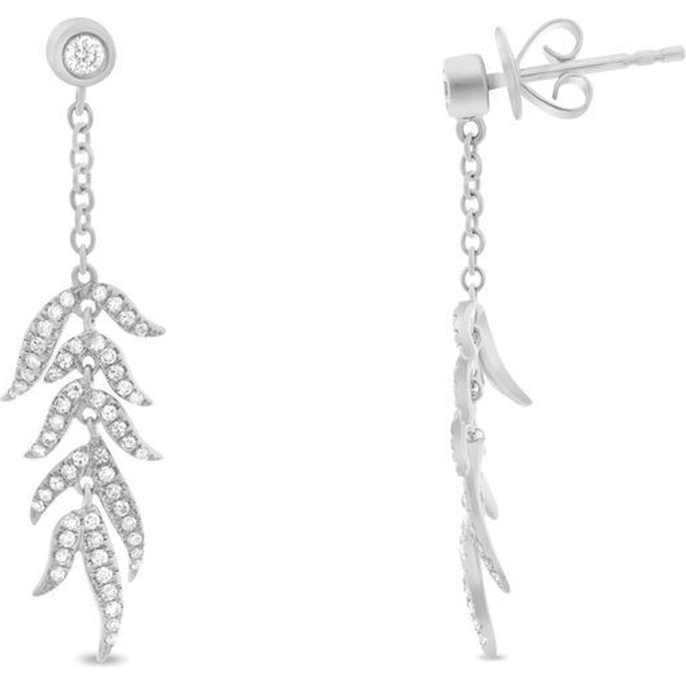 Roman & Jules - 14K White Gold Leaf Drop Earrings with Round Diamonds - 0.40 Carat Total Diamond Weight