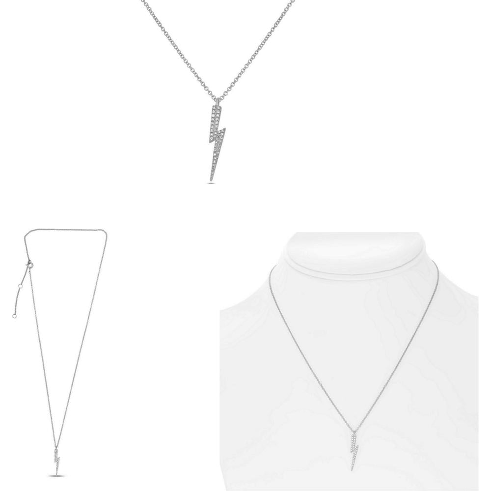 Roman & Jules - 14K White Gold Lightning Bolt Diamond Pave Necklace - 0.09 Carat Total Diamond Weight