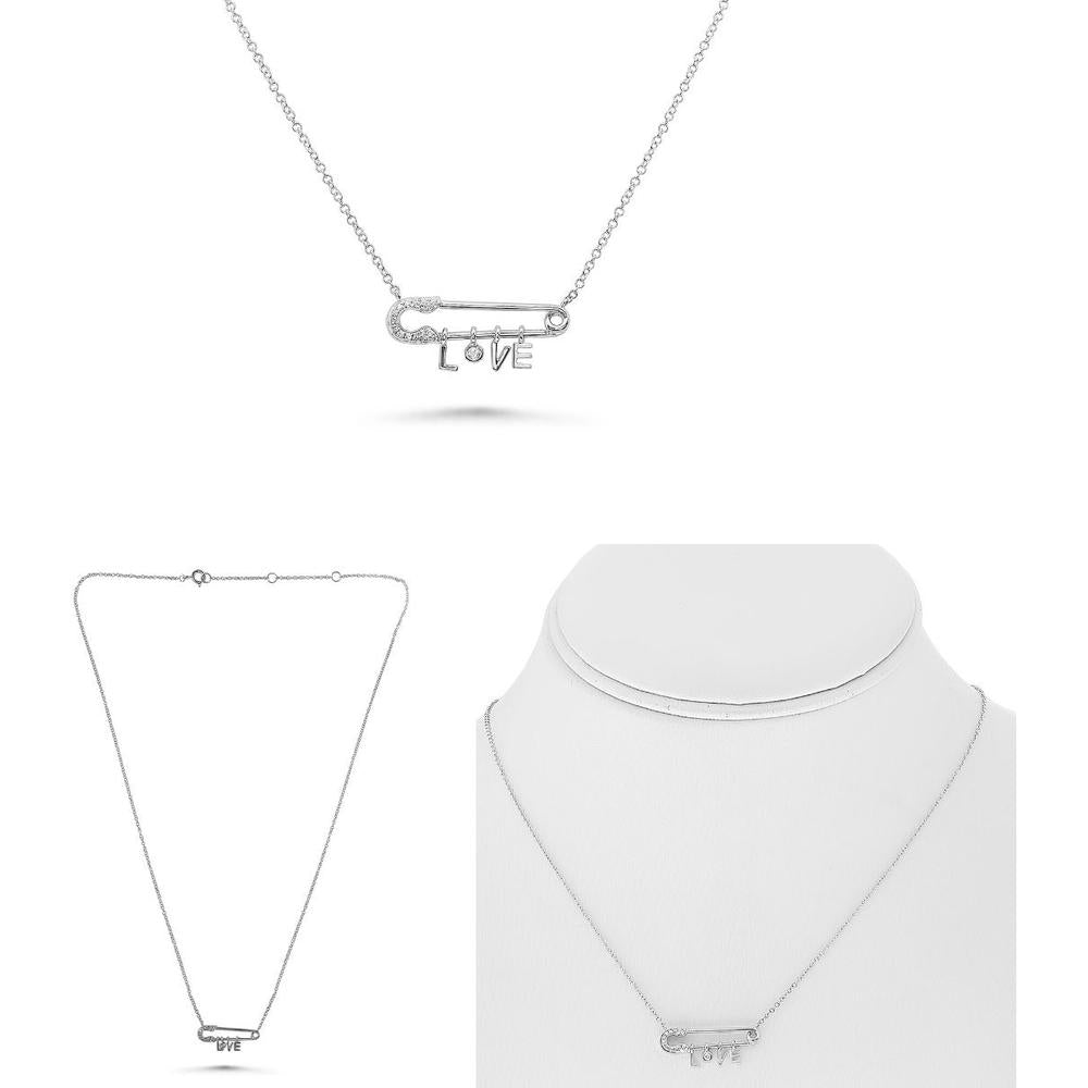 Roman & Jules - 14K White Gold "LOVE" Diamond Pendant Necklace with Round Diamonds - 0.06 Carat Total Diamond Weight