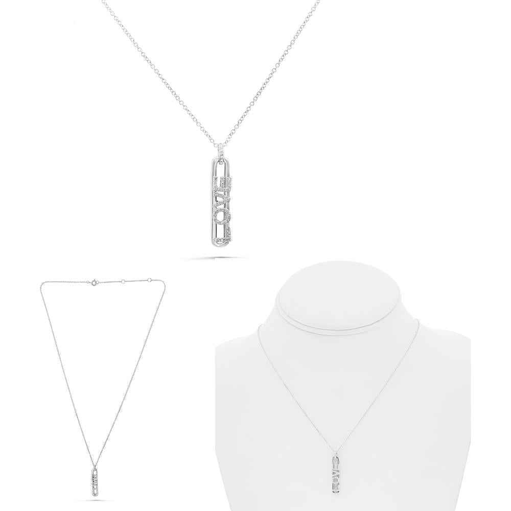 Roman & Jules - 14K White Gold Love Pendant Necklace with Round Diamond - 0.11 Carat Total Diamond Weight