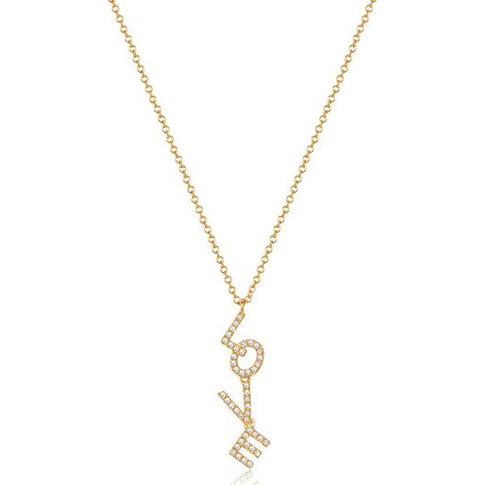 Roman & Jules - 14K White Gold "LOVE" Pendant Necklace with Round Diamonds - 0.12 Carat Total Diamond Weight