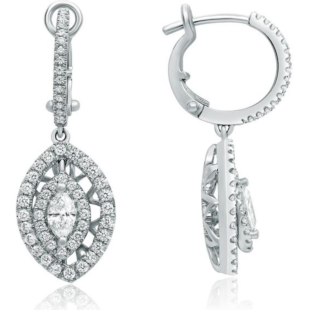 Roman & Jules - 14K White Gold Marquise Cut Diamond Drop Earrings - 1.04 Carat Total Diamond Weight