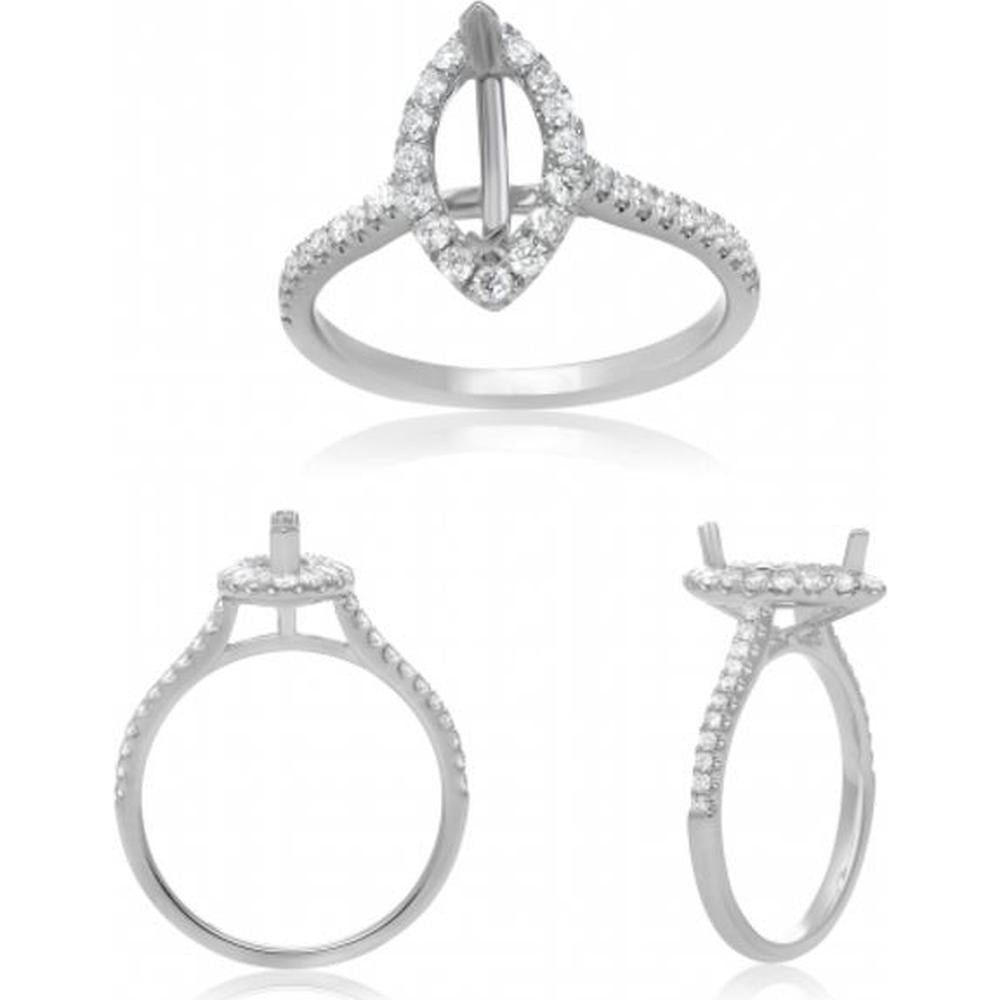 Roman & Jules - 14K White Gold Marquise Diamond Halo Ring with 0.40 Carat Round Diamonds