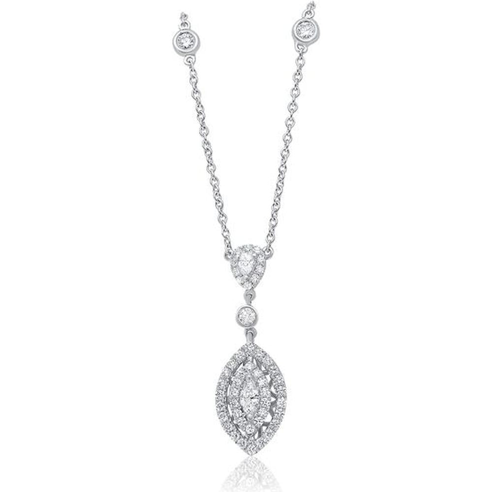 Roman & Jules - 14K White Gold Marquise Diamond Pendant Necklace with Round Diamonds - 0.26 Carat Total Diamond Weight