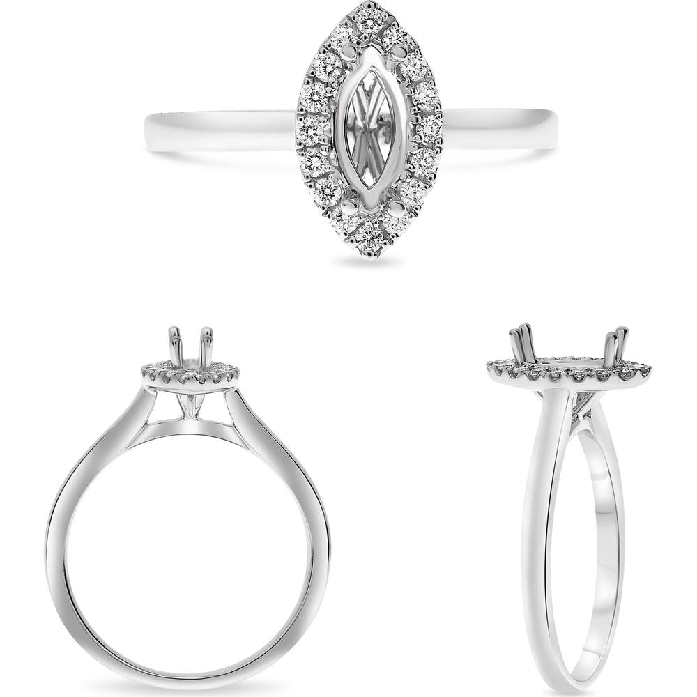 Roman & Jules - 14K White Gold Marquise Diamond Ring with Halo Setting - 0.34 Carat Total Diamond Weight