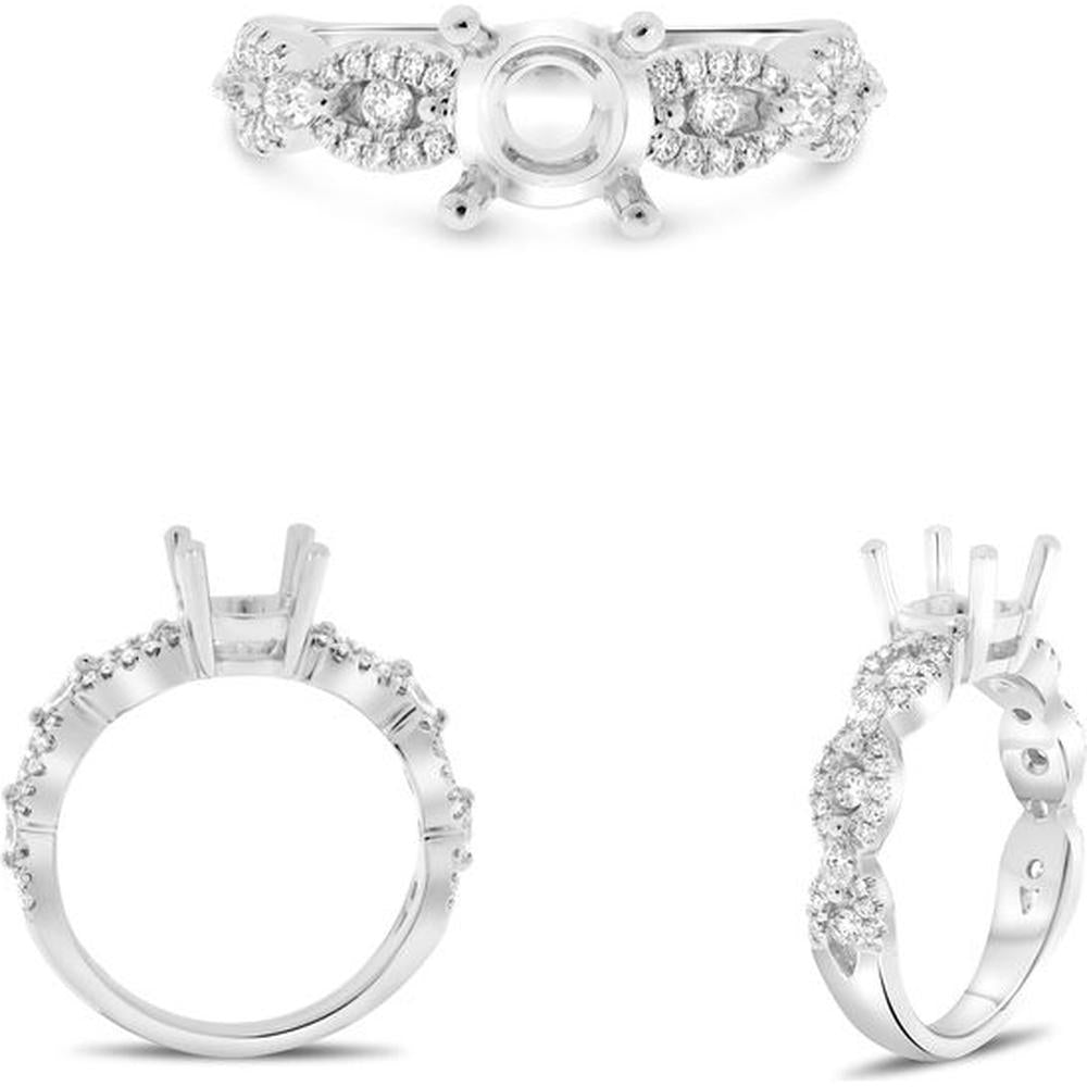 Roman & Jules - 14K White Gold Marquise Diamond Shank Engagement Setting with Halo of Accent Diamonds - 0.30 Carat Total Diamond Weight