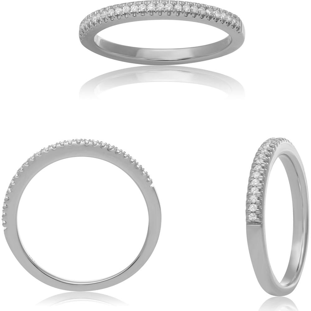 Roman & Jules - 14K White Gold Micropavé Band with Round Cut Diamonds - 0.12 Carat Total Diamond Weight