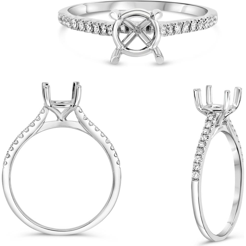 Roman & Jules - 14K White Gold Micropavé Diamond Ring with Basket Head Setting - 0.12 Carat Total Diamond Weight