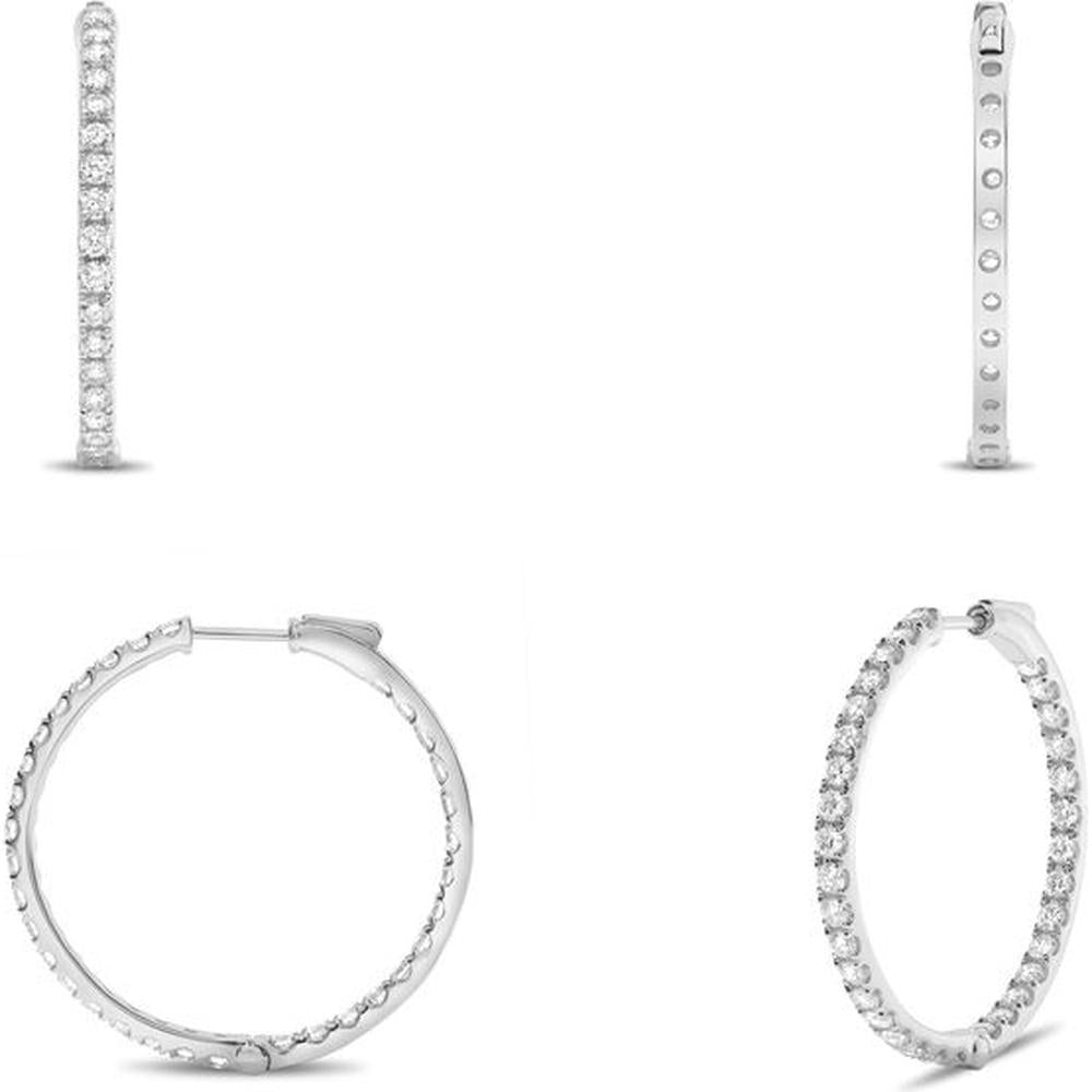 Roman & Jules - 14K White Gold Micropavé Hoop Earrings with 2.00 Carat Total Round Diamonds