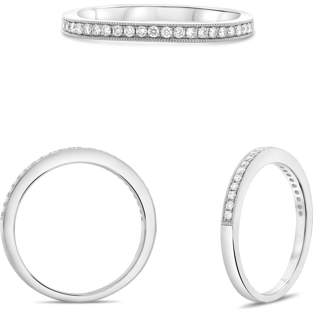 Roman & Jules - 14K White Gold Milgrain Diamond Pave Band - 0.17 Carat Total Diamond Weight