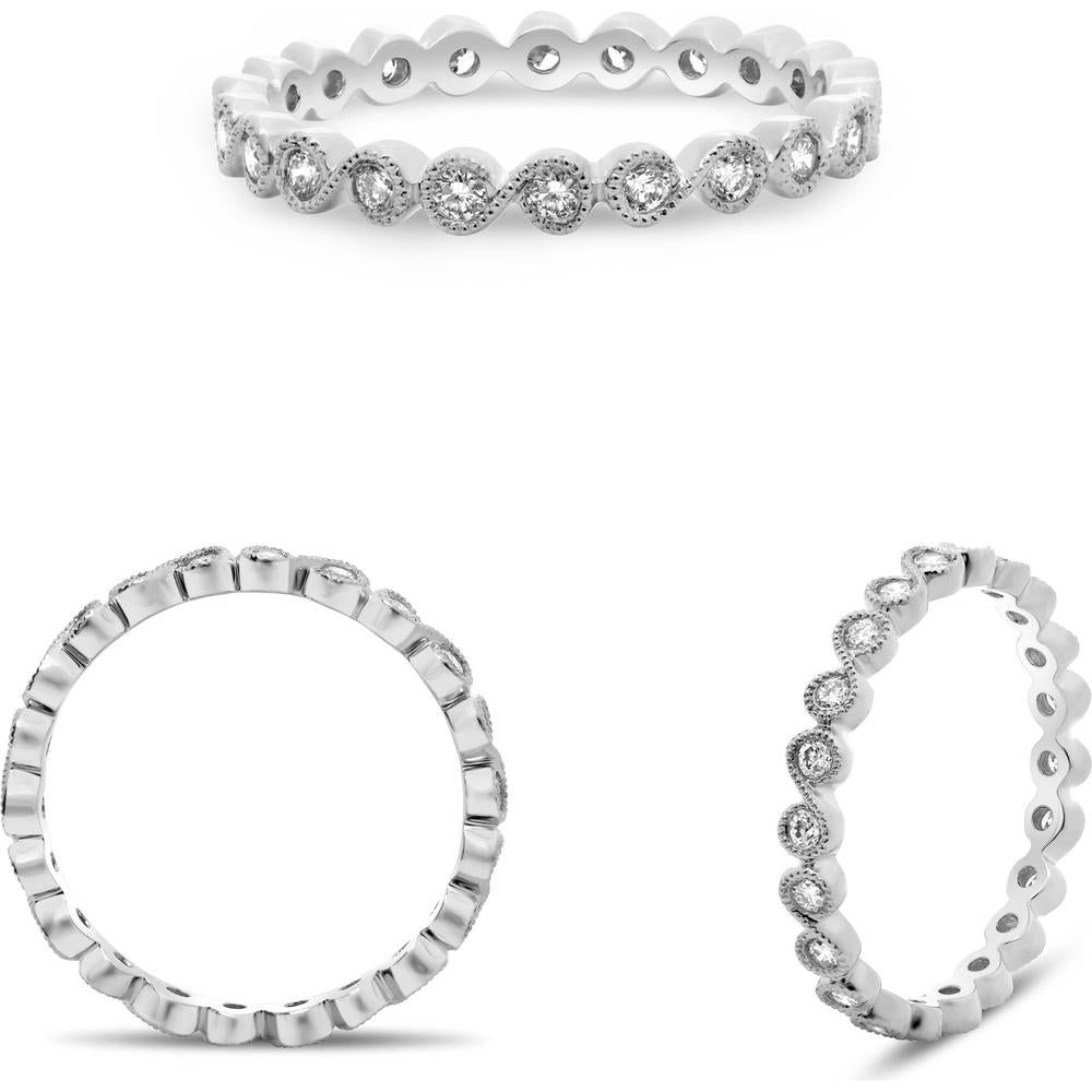 Roman & Jules - 14K White Gold Milgrain Eternity Band with Bezel Set Round Diamonds - 0.47 Carat Total Diamond Weight