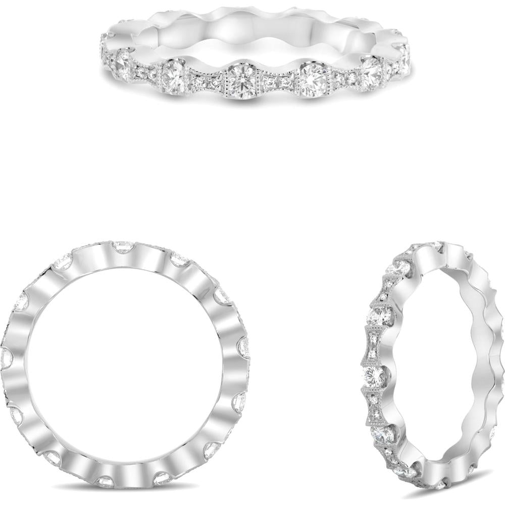 Roman & Jules - 14K White Gold Milgrain Eternity Band with Round Diamonds - 0.61 Carat Total Diamond Weight