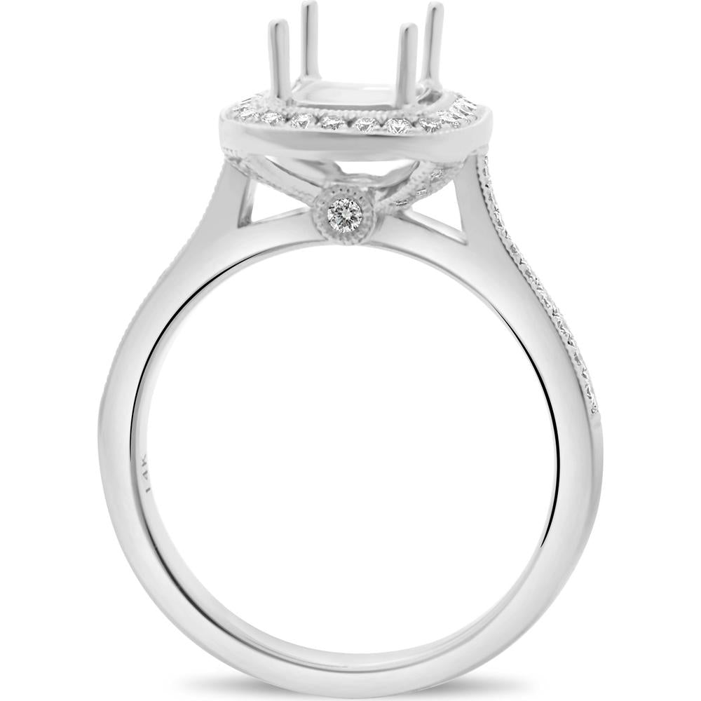 Roman & Jules - 14K White Gold Milgrain Halo Engagement Ring with Round Diamond - 0.37 Carat Total Diamond Weight
