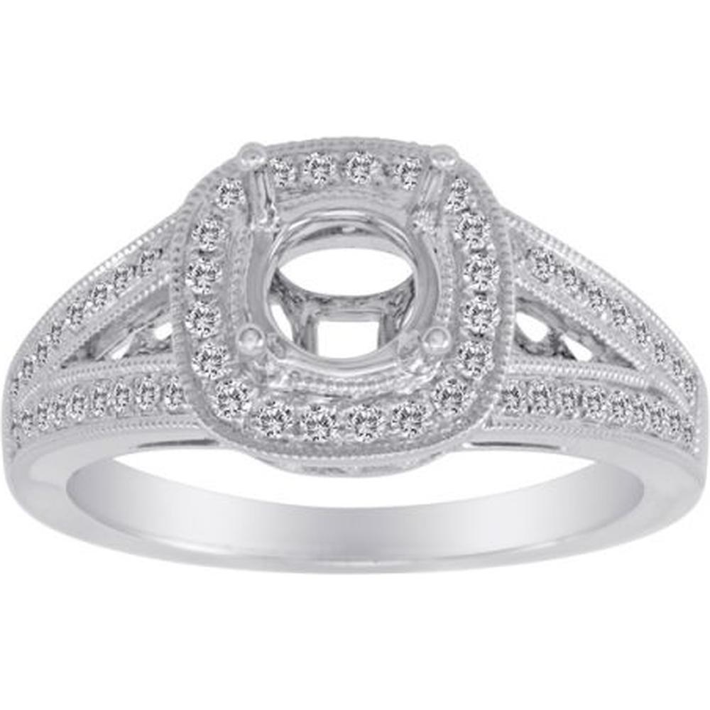Roman & Jules - 14K White Gold Milgrain Open Shank Engagement Setting with 0.30 Carat Round Diamonds
