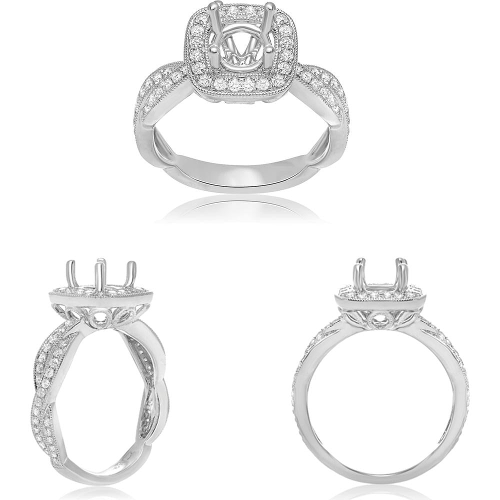 Roman & Jules - 14K White Gold Milgrain Overlapping Shank Engagement Setting with 0.47 Carat Total Diamond Accent