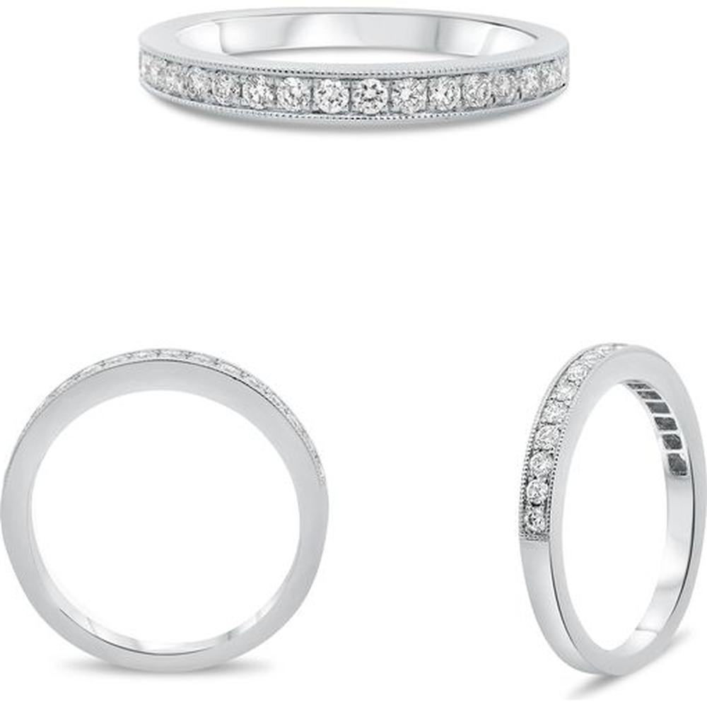 Roman & Jules - 14K White Gold Milgrain Pave Band with Round Diamonds - 0.37 Carat Total Diamond Weight