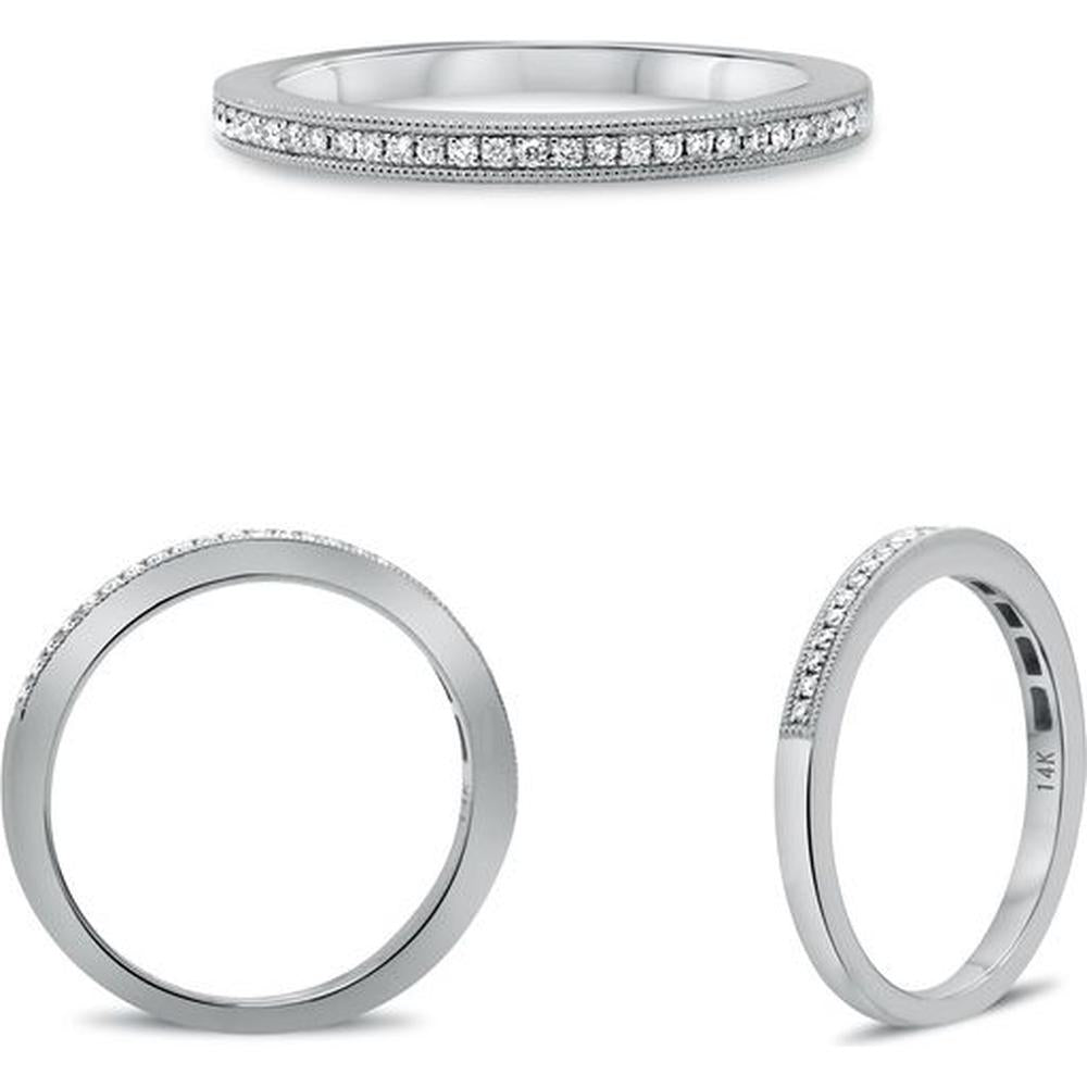 Roman & Jules - 14K White Gold Milgrain Round Diamond Pave Band - 0.11 Carat Total Diamond Weight