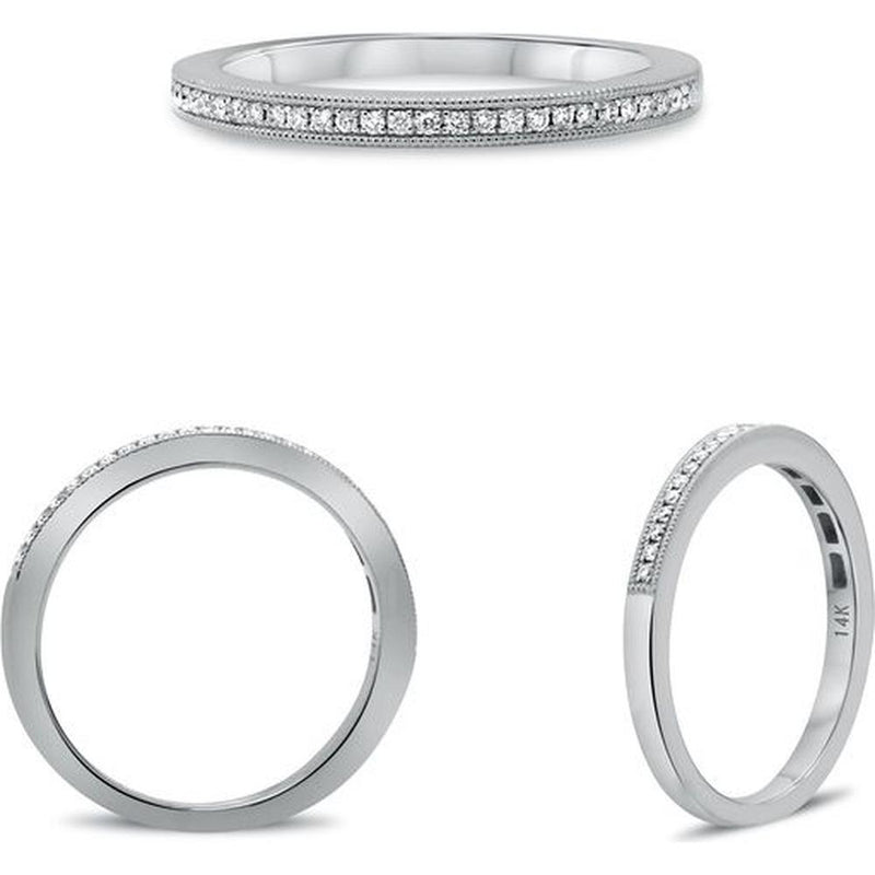 Roman & Jules - 14K White Gold Milgrain Round Diamond Pave Band - 0.11 Carat Total Diamond Weight