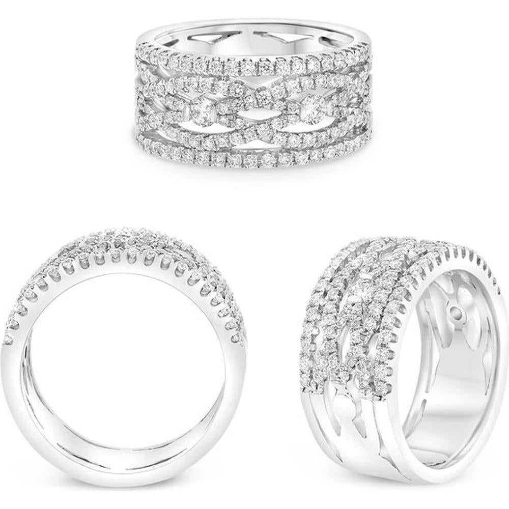 Roman & Jules - 14K White Gold Mixed Shape Diamond Ring with Round and Unique Diamonds - 0.87 Carat Total Diamond Weight