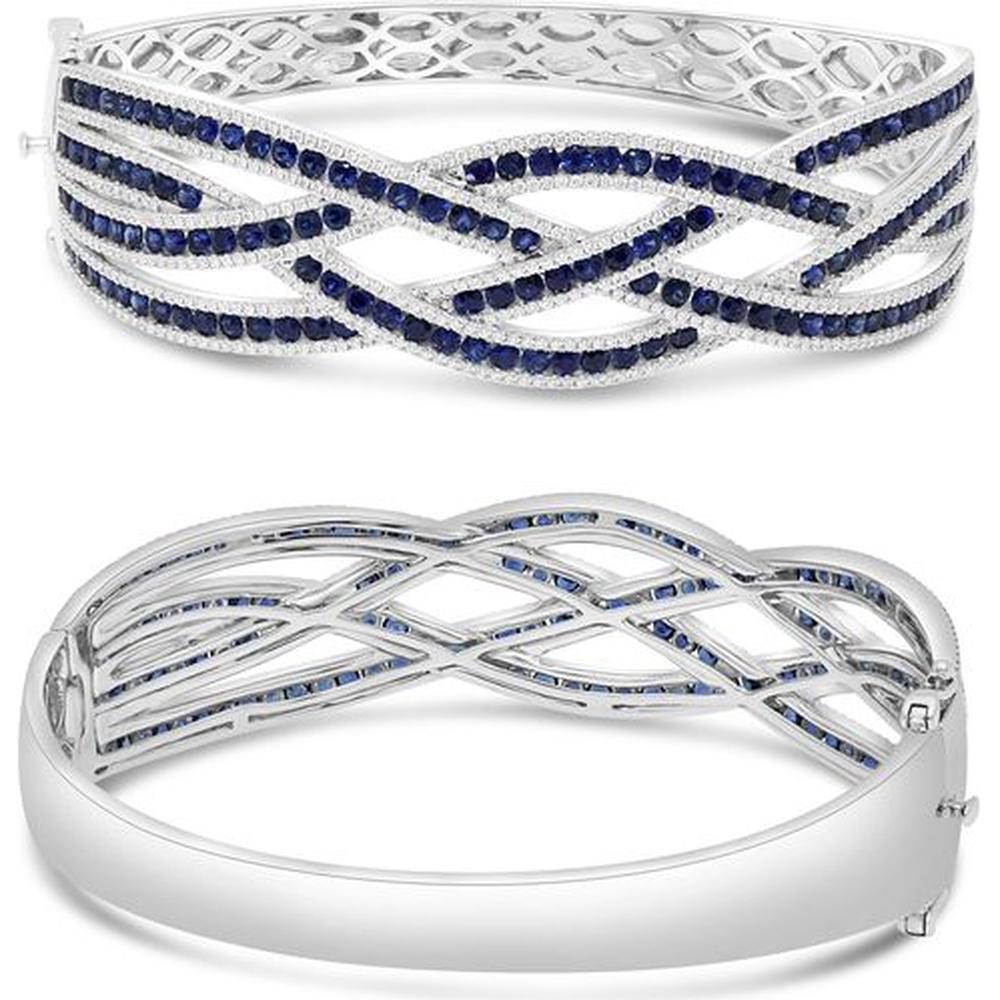 Roman & Jules - 14K White Gold Mixed Shape Sapphire Bangle with Diamond Accents - 6.27 Carat Total Sapphire Weight