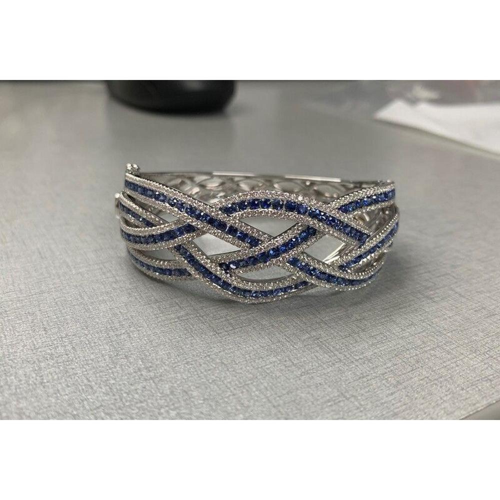 Roman & Jules - 14K White Gold Mixed Shape Sapphire Bangle with Round Diamonds - 3.00 Carat Total Diamond Weight