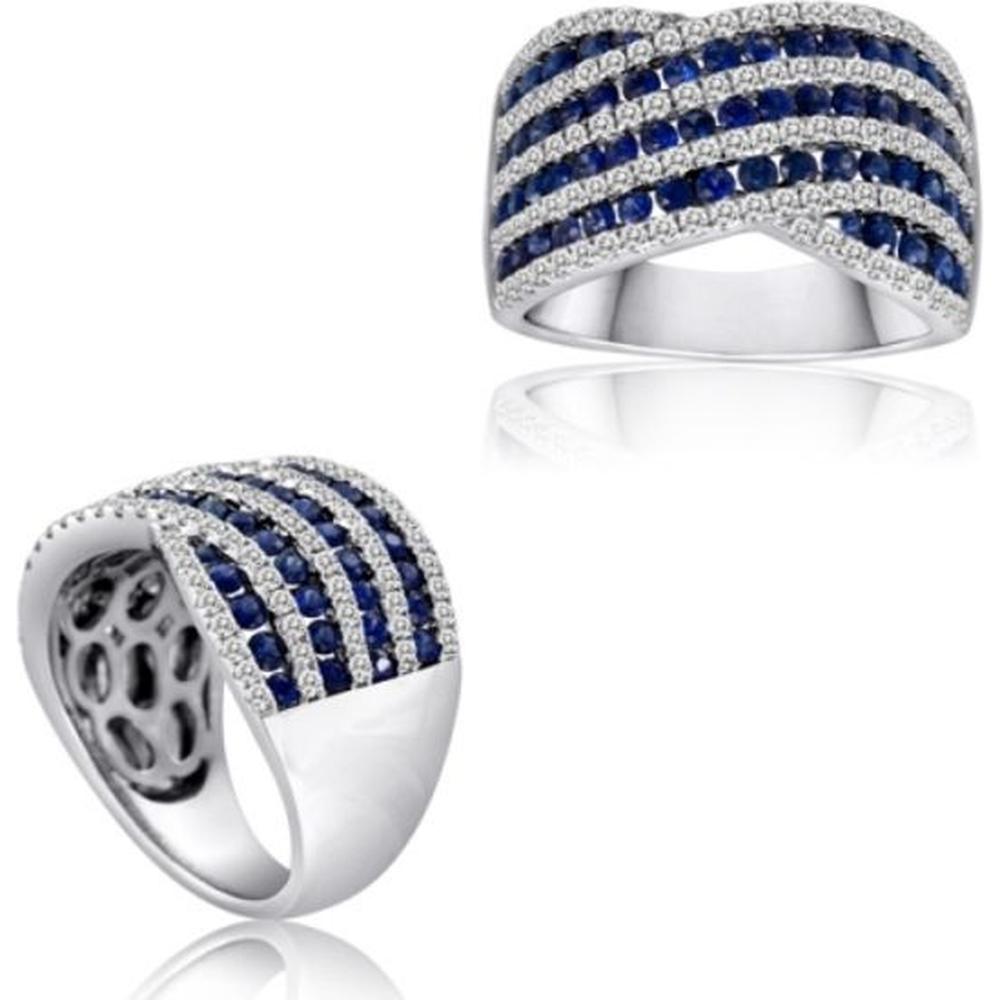 Roman & Jules - 14K White Gold Mixed Shape Sapphire Ring with Round Diamond Accents - 2.31 Carat Total Gem Weight