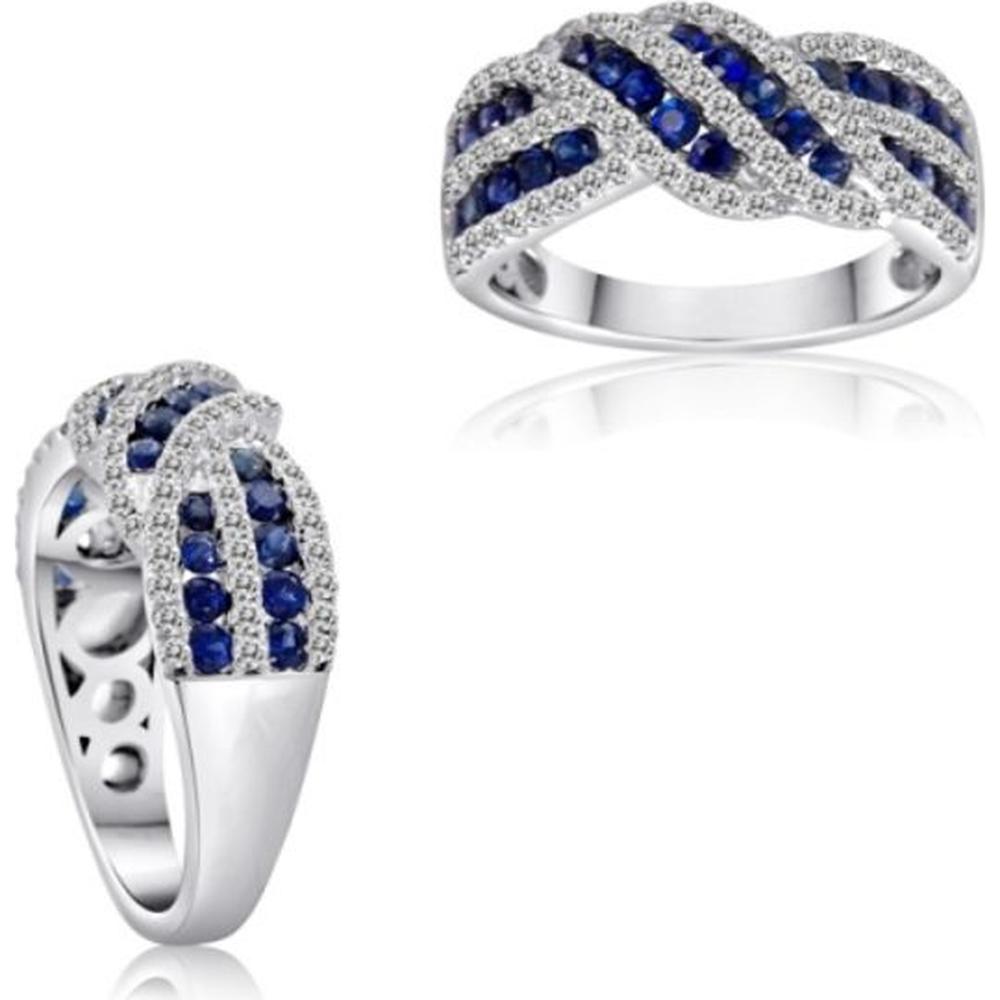 Roman & Jules - 14K White Gold Mixed Shape Sapphire Ring with Round Diamonds - 0.95 Carat Total Sapphire Weight