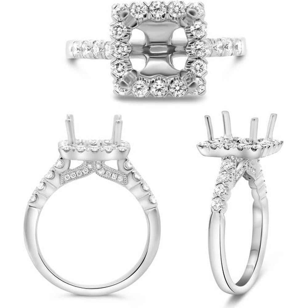 Roman & Jules - 14K White Gold Modern Square Halo Engagement Ring Setting with 0.89 Carat Round Diamonds